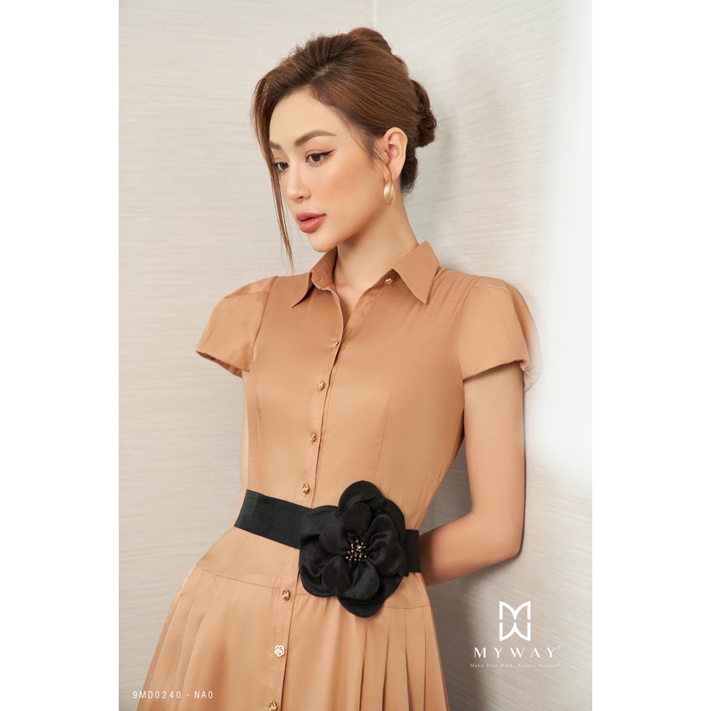 Đầm Nữ Công Sở MY WAY Dáng Xòe Phối Belt Hoa Sang Trọng 9MD0240