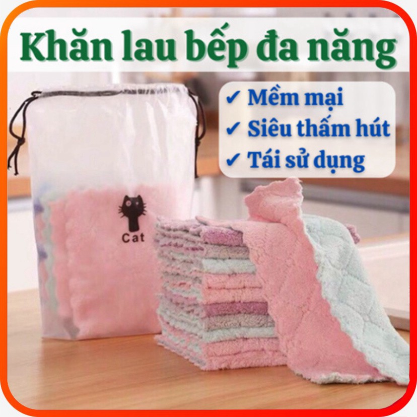 Khăn lau bếp 💙SALE💙 Khăn lau đa năng 2 mặt lau tay vải bông mềm mại thấm hút tốt dễ giặt dùng nhiều lần