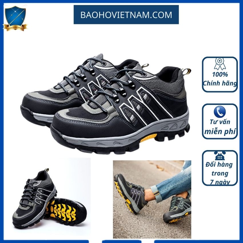 Giày bảo hộ lao đông dáng thế thao HUNTER 806 đen, siêu bền, thoáng chống trơn trượt