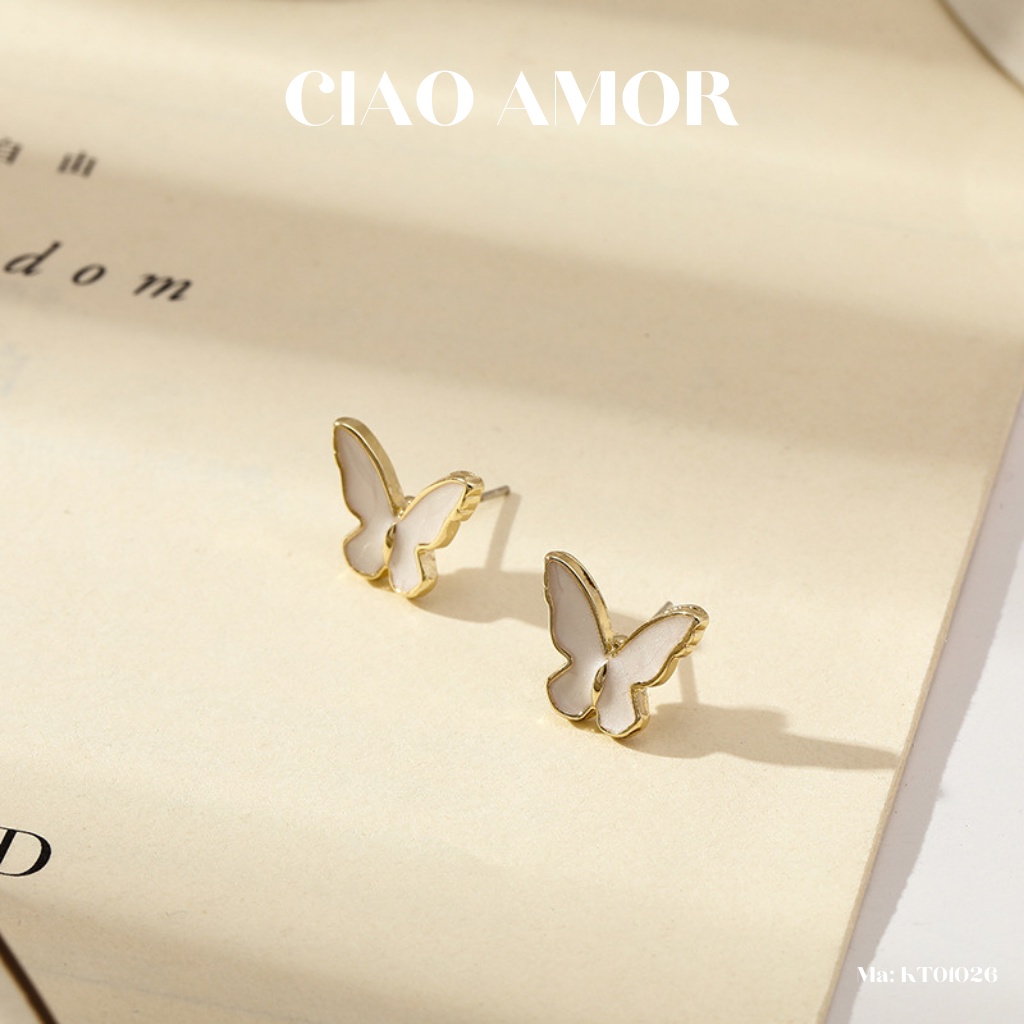 Khuyên tai nữ, bông tai nữ bạc S925 bướm đá vân thời trang Trang sức Ciao Amor - Mã KT0126