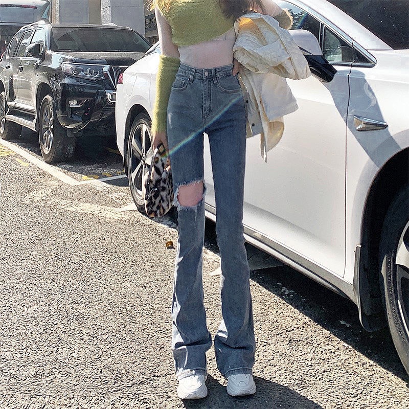 COZOK Quần Jean Rách Lưng Cao Dáng Ôm Hợp Thời Trang