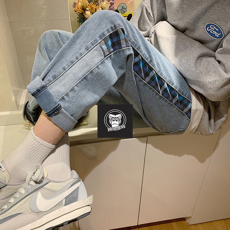 Quần baggy jean ống rộng suông unisex nam nữ họa tiết kẻ sọc 2 bên t515 mới 2021 | BigBuy360 - bigbuy360.vn