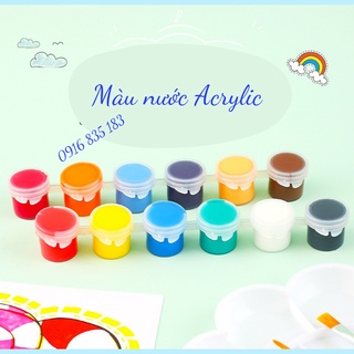 Màu nước Acrylic vỉ  6 màu 3ml (tặng kèm 1 cọ tô)