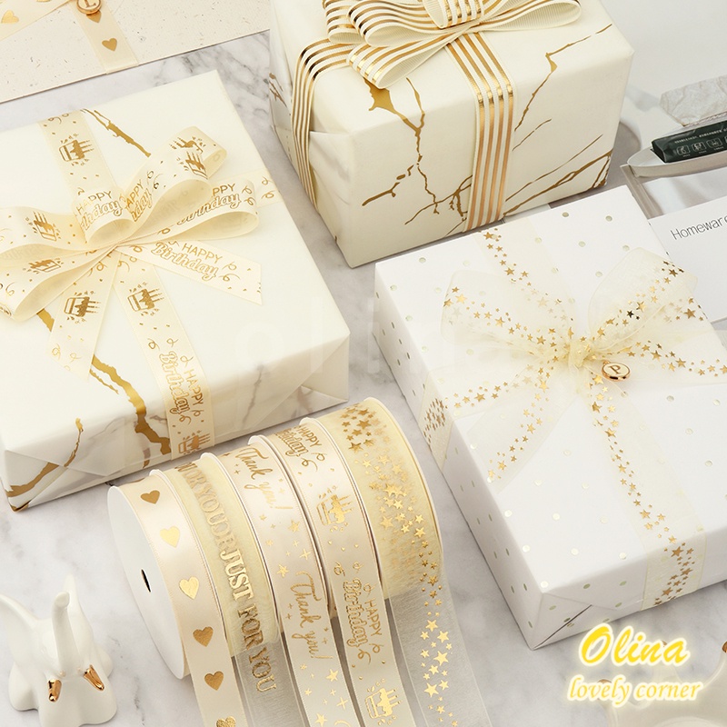 Cuộn dây ruy băng màu be/ trắng chất lượng cao dùng làm đồ thủ công 9.1m