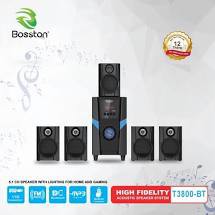 Loa vi tính 5.1 kiêm Bluetooth USB thẻ nhớ Bosston T3800-BT 45W led RGB 7 màu, nguồn 220V (Đen) - Hãng phân phối!