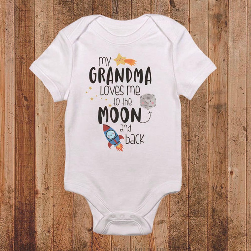 Bộ Áo Liền Quần In Chữ Grandma Loves Me To The Moon And The Back Dành Cho Trẻ Sơ Sinh 0-24 Tháng Tuổi