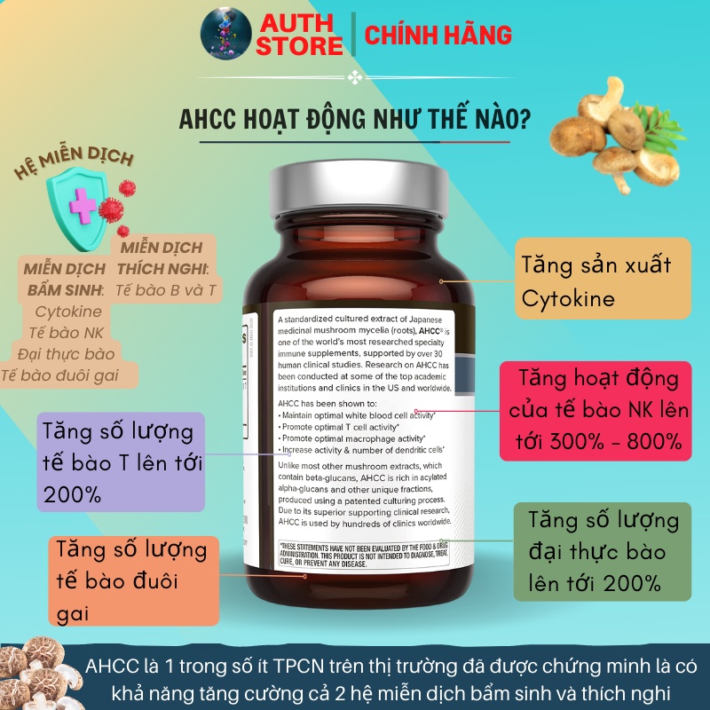 AHCC Kinoko Platinum 750mg 60v hỗ trợ loại bỏ hết virus HPV, hết sùi mào gà