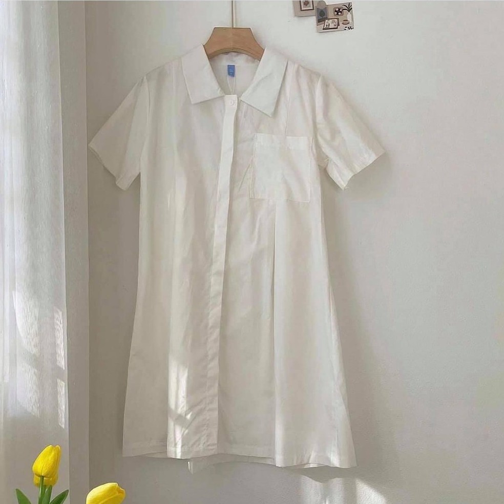 Đầm/Váy sơ mi thô dáng chữ A có túi ngực