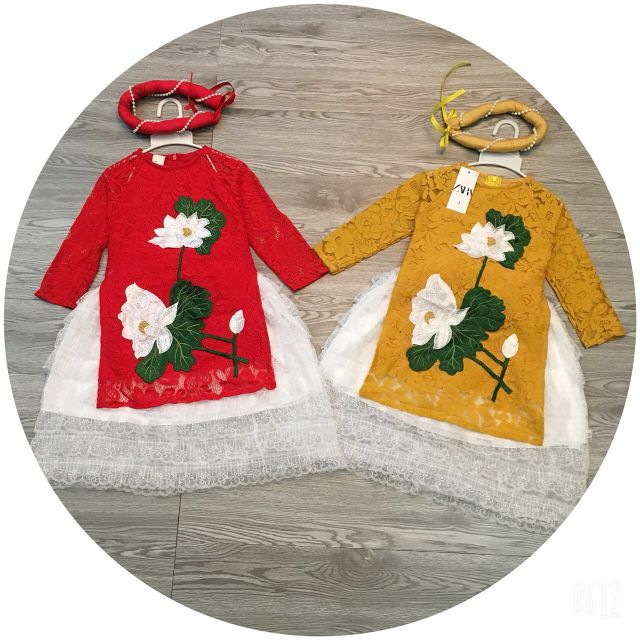 áo dài cách tân ren hoa cho bé 16-25kg