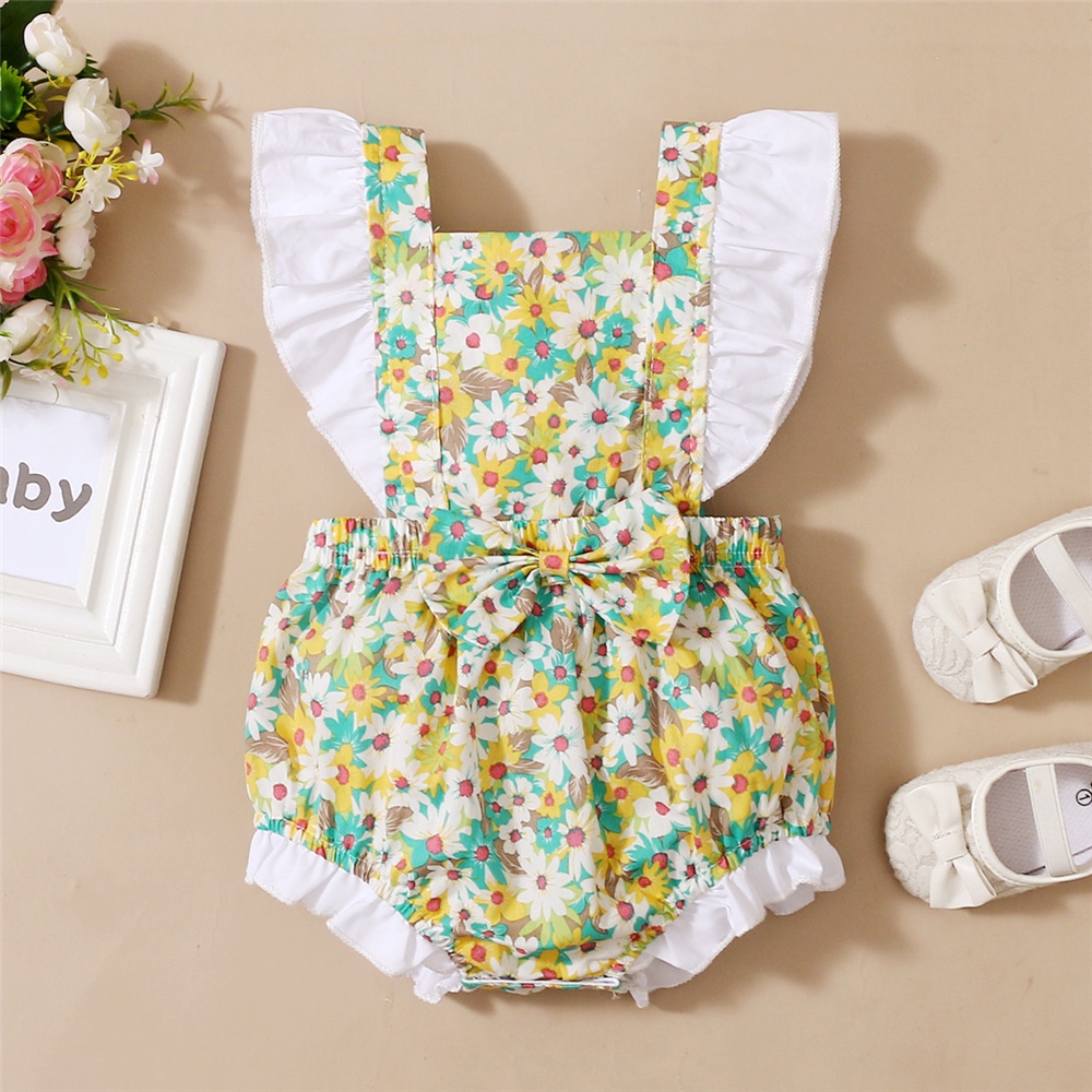 Áo liền quần MIKRDOO sát nách in hoa dễ thương cho bé gái sơ sinh