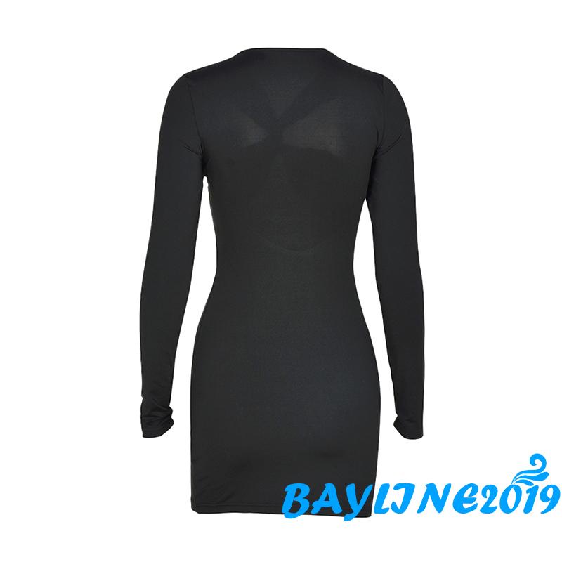 BAY-Women Bodycon Dress, Sexy Long Sleeve Front Cross Hollowed-out Club Party Mini Dress