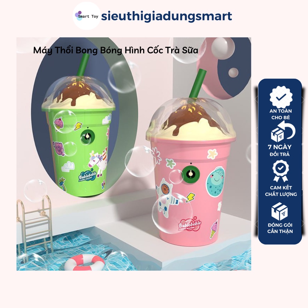 Máy Thổi Bong Bóng Xà Phòng Hình Cốc Trà Sữa Có Đèn Và Âm Thanh Vui Nhộn Mô Phỏng Hiệu Ứng