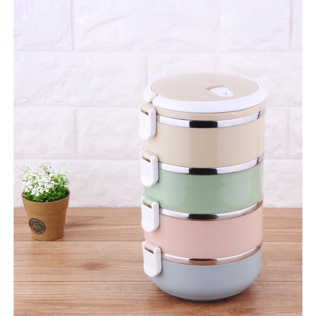 Hộp cơm giữ nhiệt 4 tầng lõi inox Lunch Box, hộp cơm văn phòng nhỏ gọn, tiện lợi