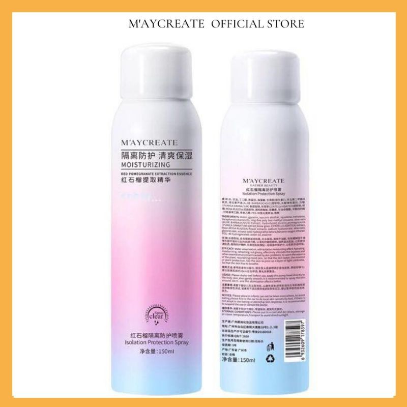 Xịt chống nắng toàn thân MayCreate Moisturizing 150ml trắng da nâng tone da chống thấm nước MXCN1