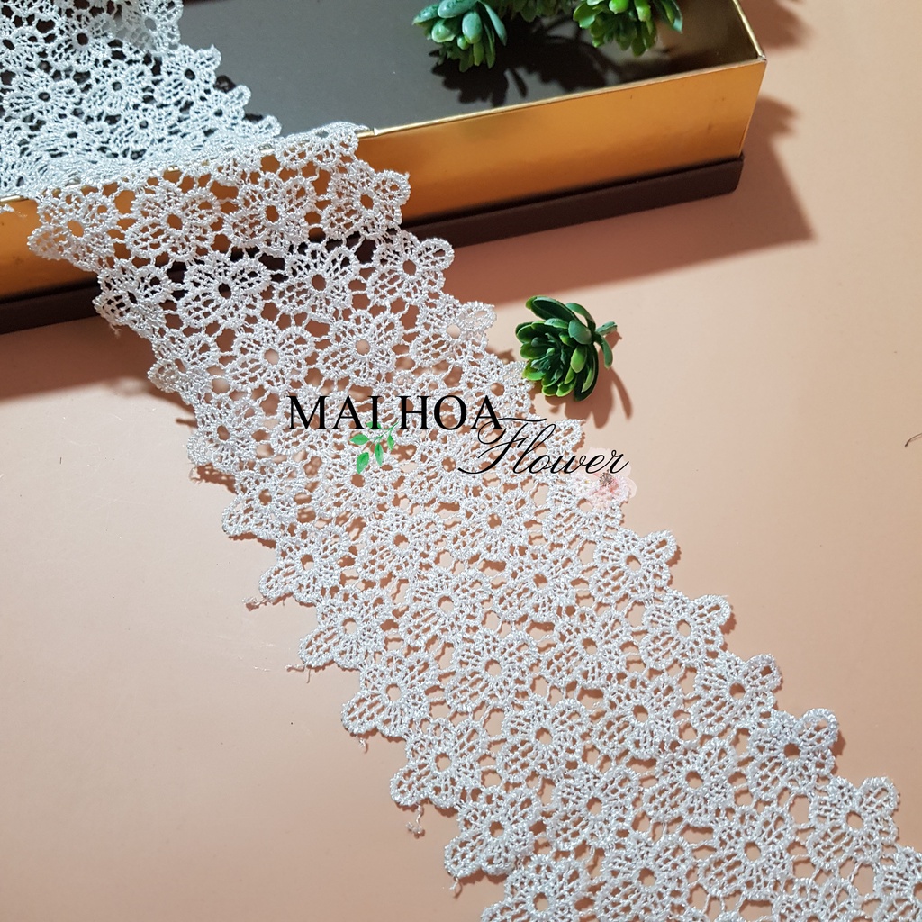RC33 Cuộn 9 mét dây ren viền may đồ rộng 10cm, ren chỉ trắng thêu hoa dùng may váy áo Maihoaflower