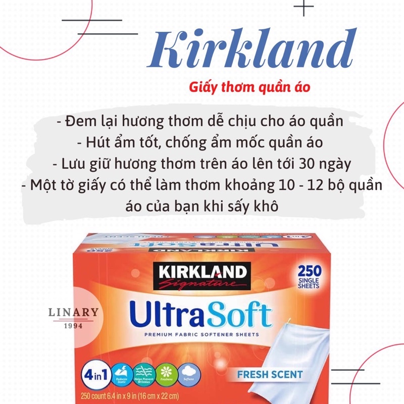 Giấy Thơm Quần Áo Kirkland USA 250 miếng