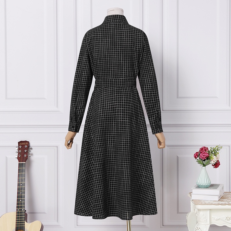 Đầm dài ZANZEA tay dài cổ bẻ họa tiết sọc caro thời trang phong cách Hàn Quốc cho nữ