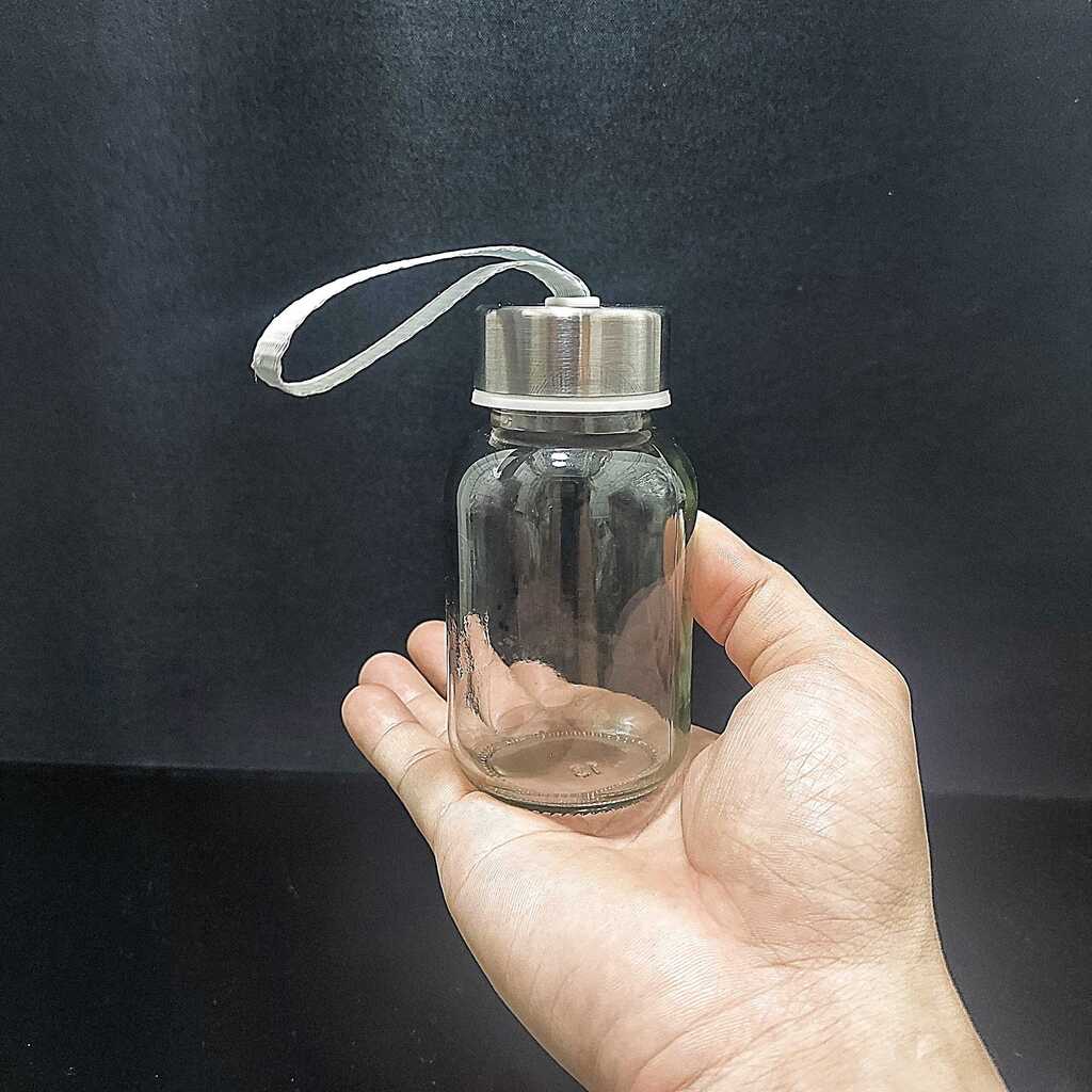 Chai Thủy Tinh 150ML Đựng Nước có dây treo  nắp thiếc vặn - Bình Thủy Tinh Đựng Nước ,sữa, trà, cafe