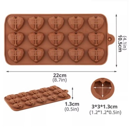 Khuôn sô cô la hình trái tim 15 ô 3D