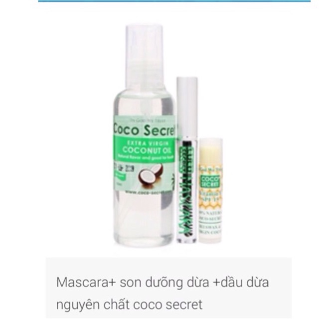 (Date 2025) Mascara+ Son Dưỡng Dừa +Dầu Dừa Nguyên Chất Coco Secret