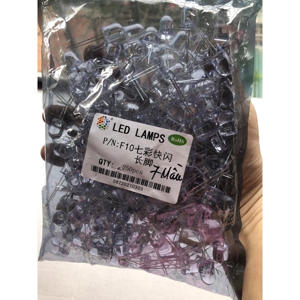 Led phi 10(F10) 7 mầu chân ghim(250Pcs/1 túi )