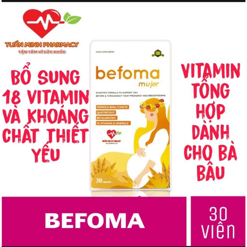 Befoma - Vitamin tổng hợp bổ sung 18 vitamin và khoáng chất thiết yếu cho bà bầu (hộp 30 viên)