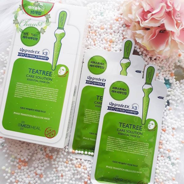 Hộp 10 miếng mặt nạ tinh chất tràm trà ngăn ngừa mụn Mediheal Teatree Care Solution Essential Mask 24ml x 10