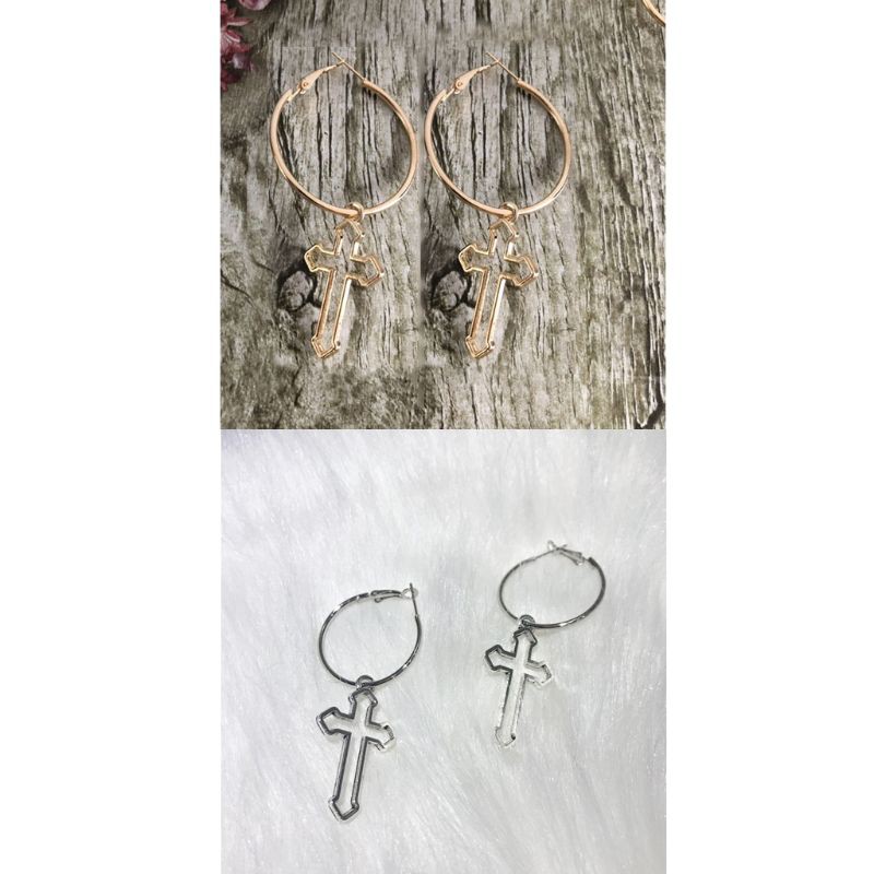 Khuyên tai kim loại thiết kế hình học phong cách Harajuku