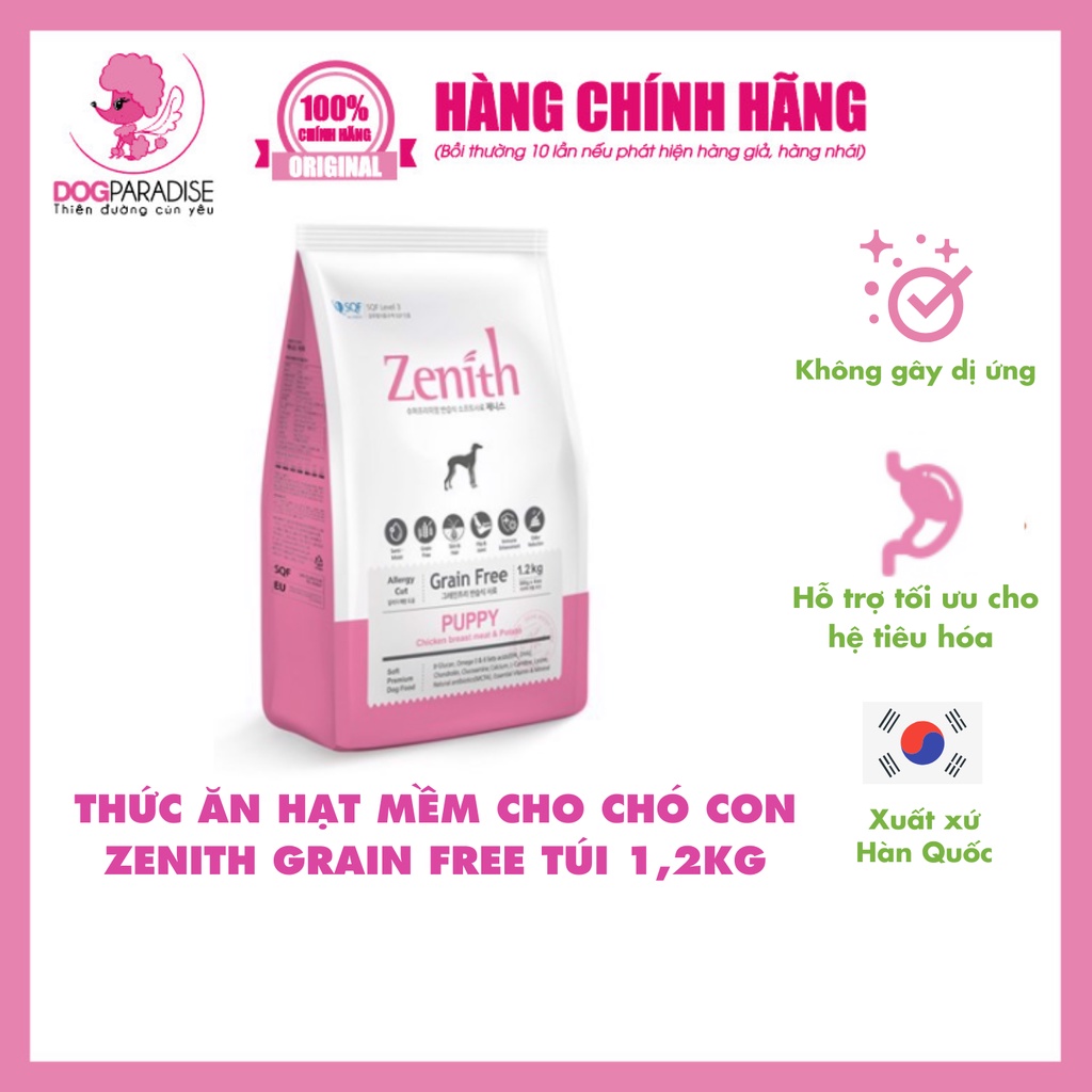 Thức ăn hạt mềm Zenith Grain Free cho chó con chất lượng tốt túi 1,2kg - Dog Paradise