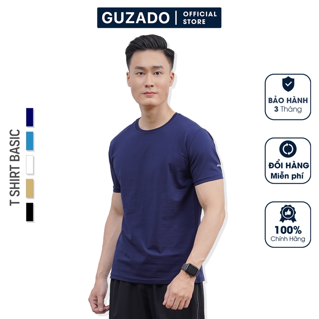 Áo Phông Nam Guzado Cổ Tròn,Tay Ngắn Trơn, Chất Liệu Cotton Chuẩn,Kiểu Dáng Basic Dễ Phối Đồ, Mẫu Mới nhất 2021