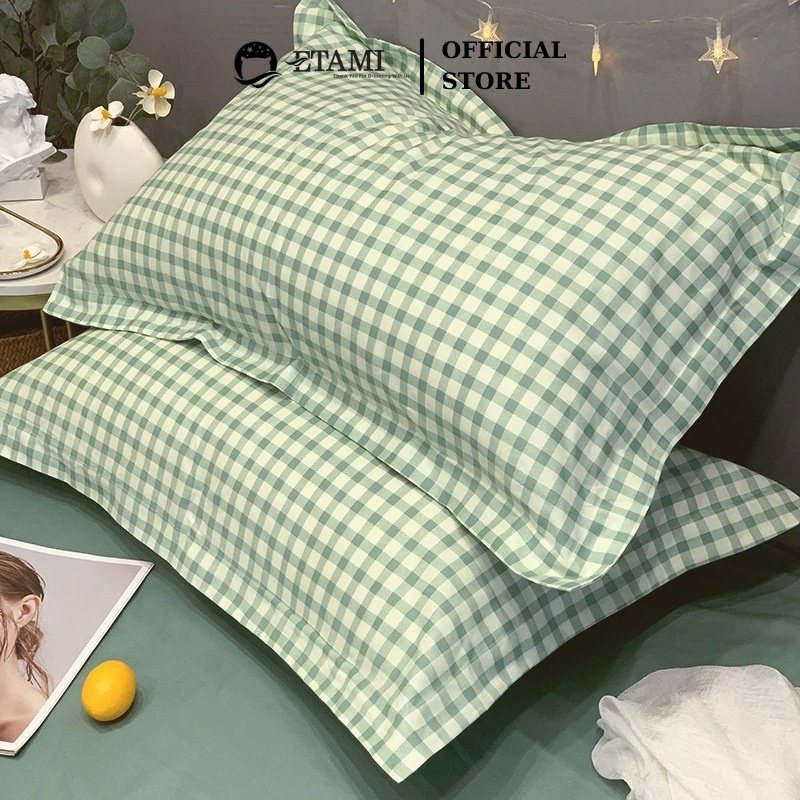 Bộ chăn ga gối  cao cấp ETAMI cotton poly kẻ xanh cute miễn phí bo chun drap giường , ga trải giường P13 | BigBuy360 - bigbuy360.vn
