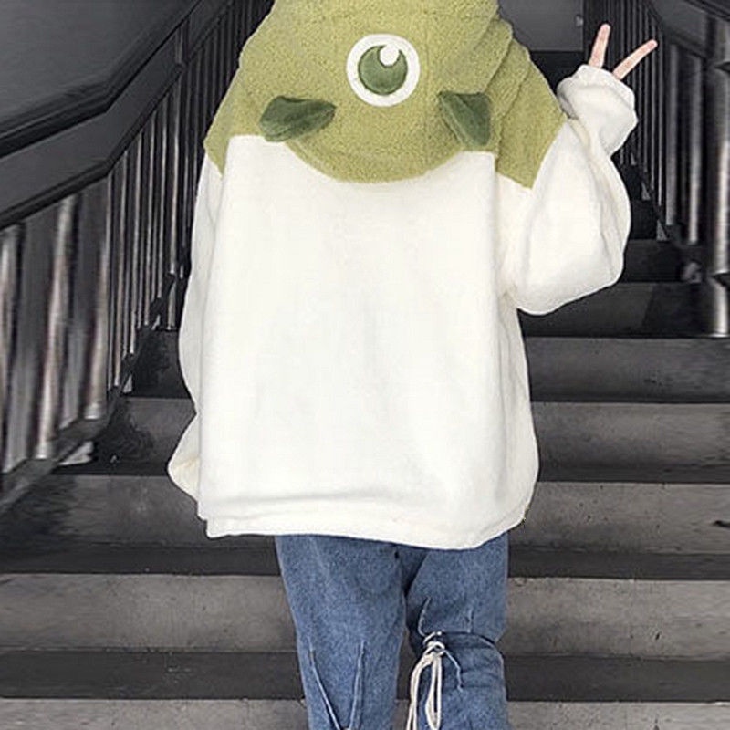 Áo Khoác Cardigan Có Mũ Trùm Dáng Rộng Kiểu Hàn Quốc Dễ Thương Thời Trang Thu Đông Cho Bạn Gái
