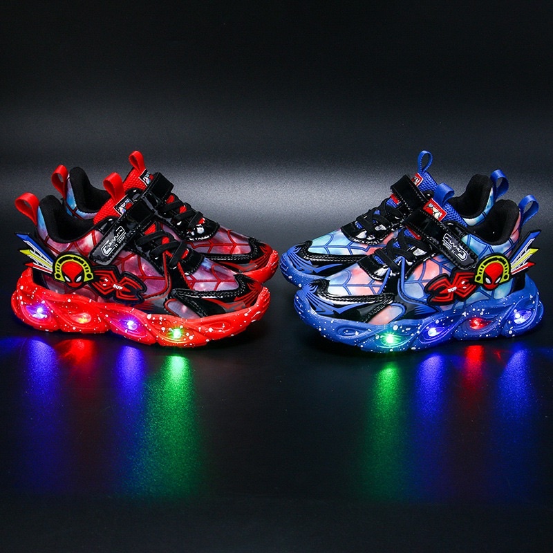 Giày thể thao siêu nhân nhện có đèn led siêu nhẹ cho bé trai size 21-30