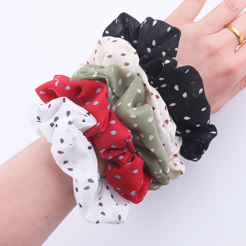 ( HOT) Dây buộc tóc, cột tóc vải scrunchies chiffon chấm bi siêu đẹp K2020