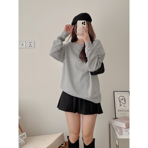 Áo nỉ cổ tròn dài tay chất len tổ ong 6 màu