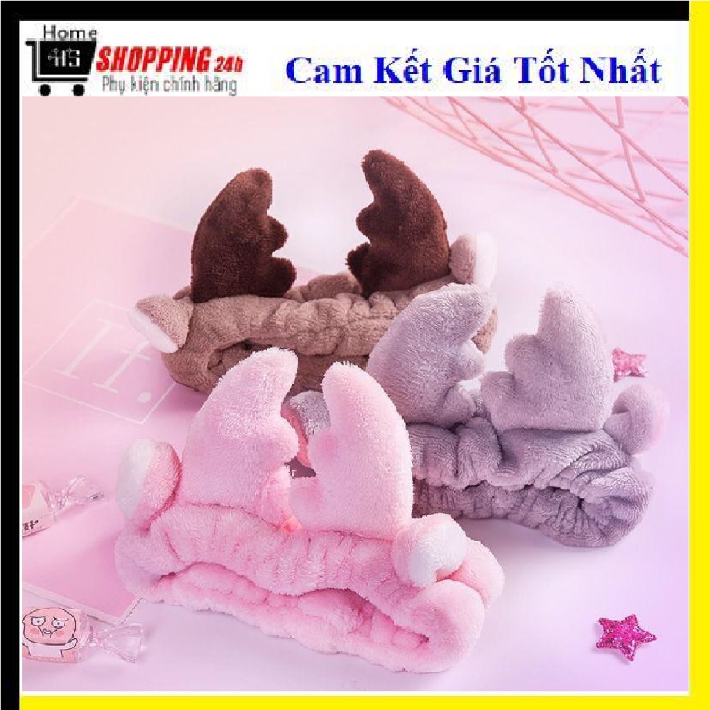 Băng Đô Sừng Tuần Lộc 3D Vải Nhung Mềm Mại