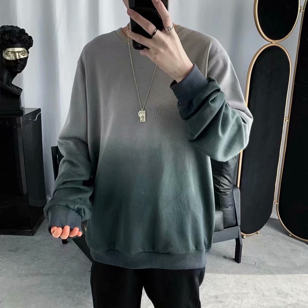Áo sweater cổ tròn dáng rộng màu gradient phong cách retro hàn quốc cho nam giới