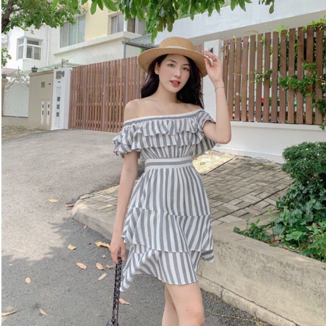 [Mã SKAMA06 giảm 8% tối đa 50K đơn 250K] Đầm KELLY - đầm trễ vai tùng bèo ♥