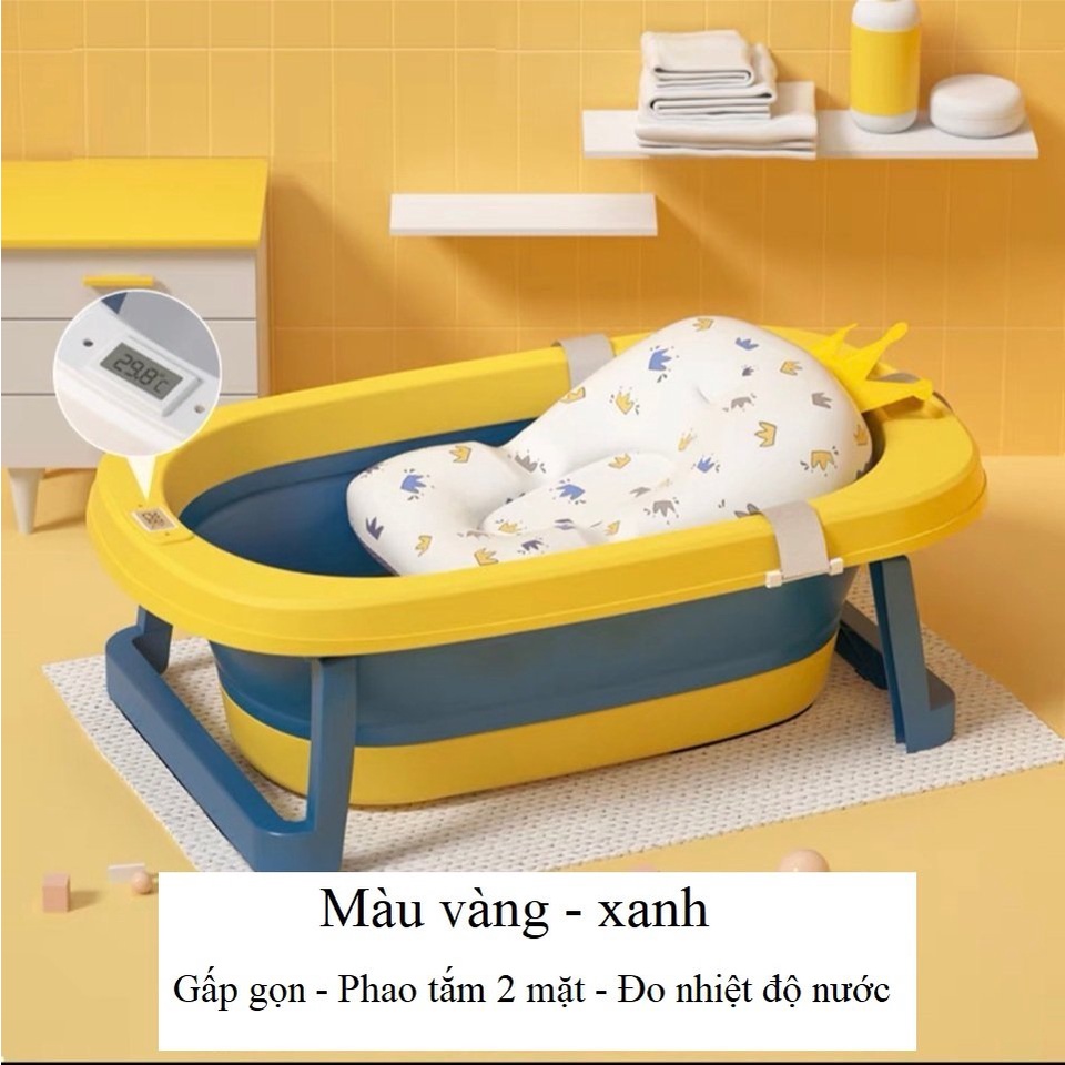 Chậu tắm cho bé từ sơ sinh đến 5 tuổi nhiệt kế và phao bơi  GENMAMA,Thau tắm cho bé đa năng gấp gọn tiện ích