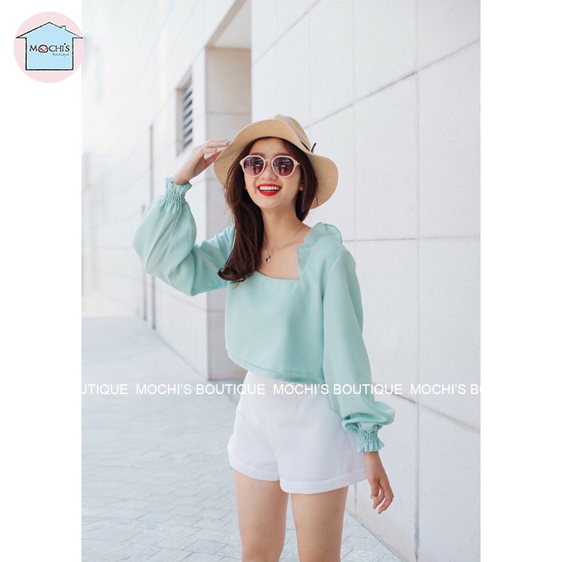 Áo kiểu nữ đẹp trẻ trung năng động, mẫu áo Croptop cổ vuông kiểu dáng điệu đà tôn dáng-M330