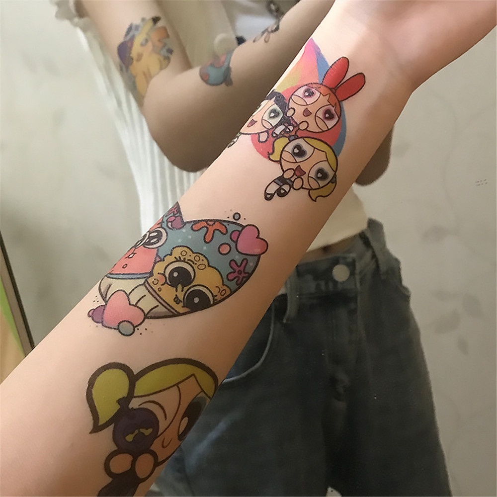 Bộ 17 Hình Xăm Dán Chống Thấm Nước Hình Cô Gái Hoạt Hình Dễ Thương