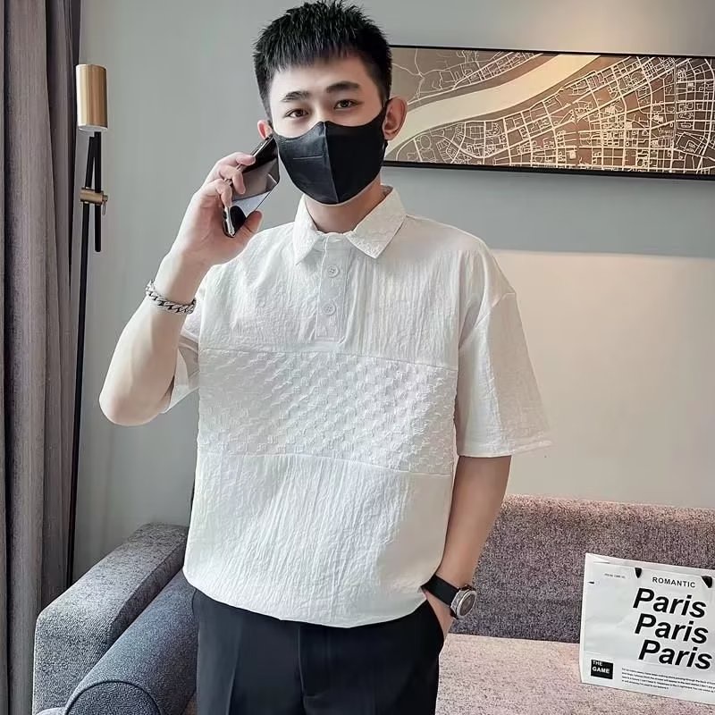 Áo Thun POLO Tay Ngắn Dáng Rộng Cài Nút Thoáng Khí Thoải Mái Phong Cách Hip Hop Đường Phố Hàn Quốc Cho Nam Cỡ M-3XL