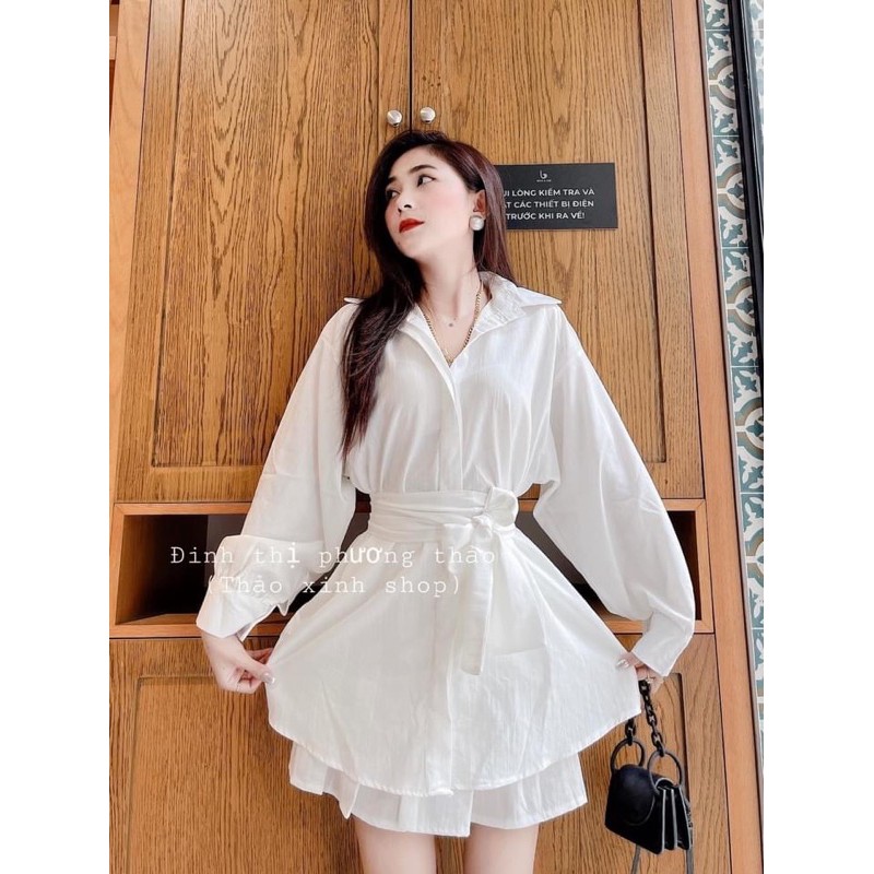SET ÁO SƠ MI GIẤU QUẦN MIX CHÂN VÁY XẾP LY KÈM DÂY NƠ | BigBuy360 - bigbuy360.vn