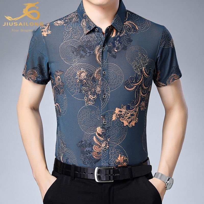 Áo Sơ Mi Tay Ngắn In Hình Rồng Phong Cách Trung Hoa Thời Trang Mùa Hè Cho Nam