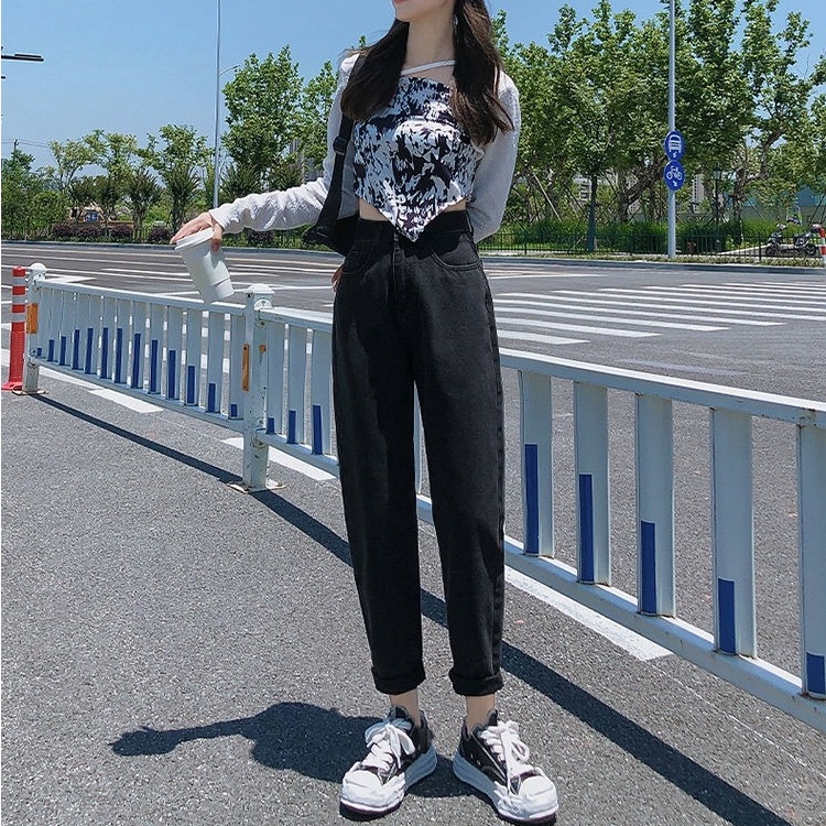 Quần Jean Dài Lưng Cao Dáng Ôm Màu Trơn Kiểu Retro Hàn Quốc Thời Trang Mùa Hè Cho Nữ