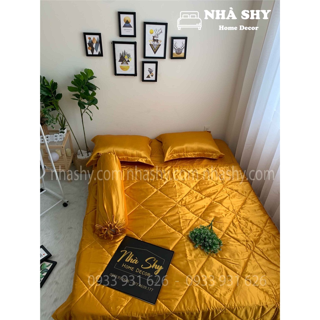 TRỌN BỘ DRAP GIƯỜNG PHI LỤA BÓNG CAO CẤP - MÀU VÀNG GOLD - MÃ 13