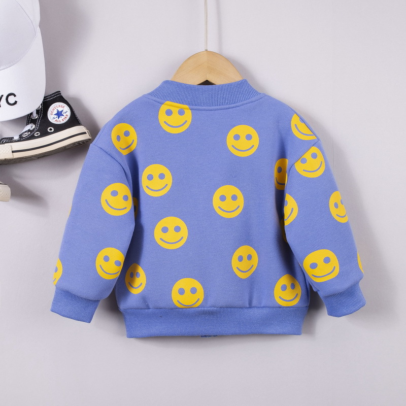 Áo Khoác Cardigan Phối Khóa Kéo In Hoạt Hình Mặt Cười Kiểu Hàn Quốc Dễ Thương Cho Bé