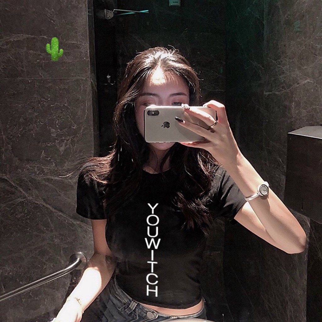 Áo kiểu croptop in chữ dọc cực xinh , chất thun bozip dày dặn co giãn
