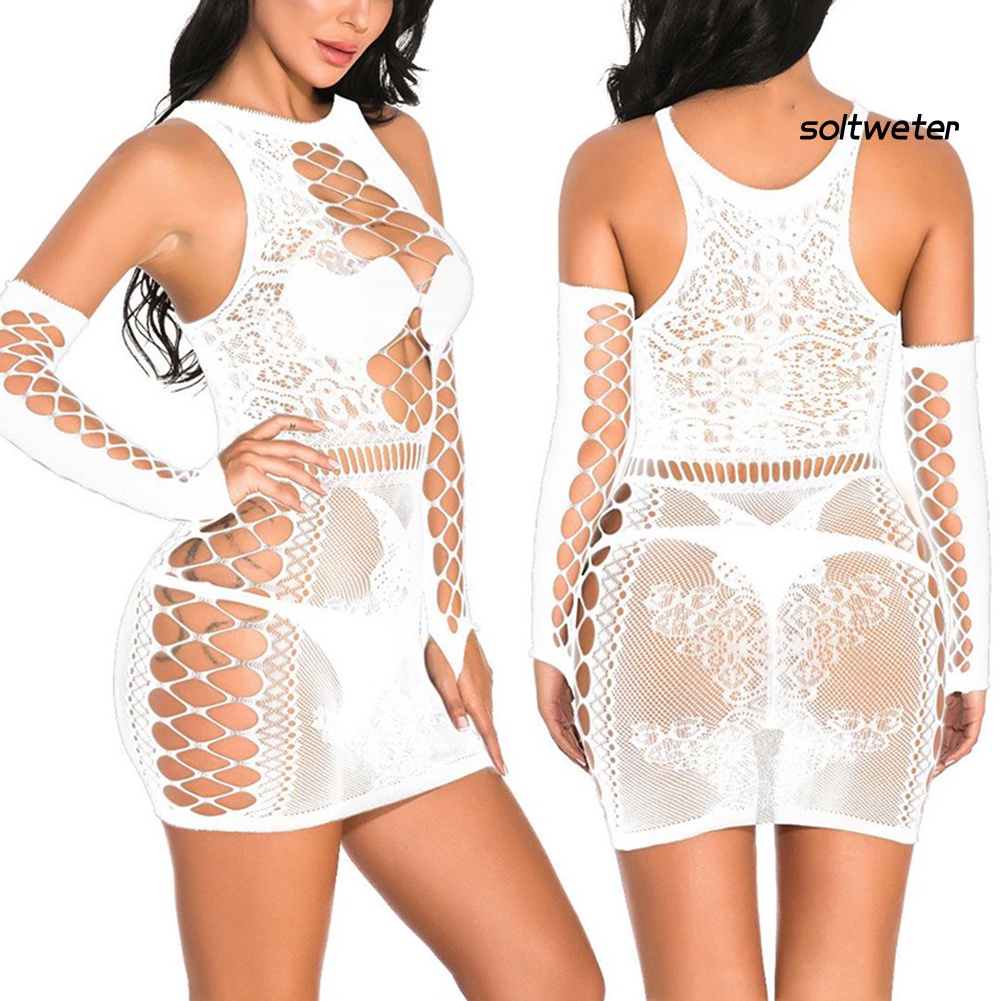 Đầm ngủ mini xuyên thấu gợi cảm kèm quần lót lọt khe tùy chọn màu sắc dành cho nữ