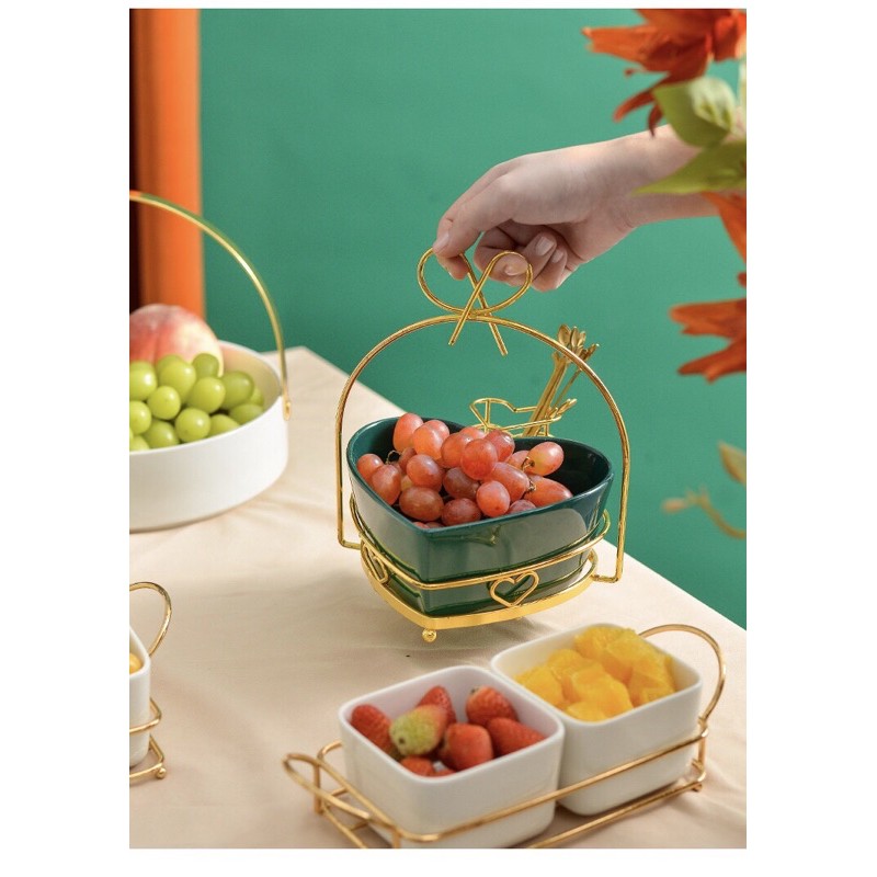 Khay đựng mứt kẹo gốm sứ xương khung kim loại phun sơn tĩnh điện không ghỉ